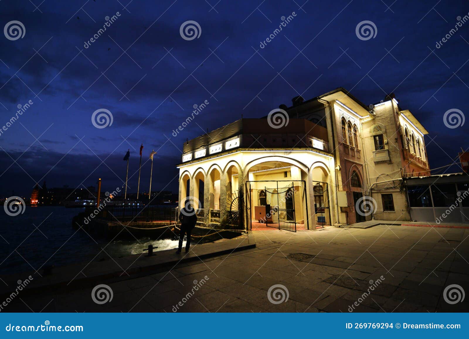 evening blue sky at kadikoy besiktas and adalar ferry pier turkey istanbul kadikoy